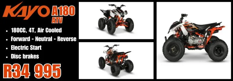KAYO KT 50CC 2 STROKE MINI DIRT BIKE KAYO K5 300CC 4 STROKE ELECTRIC START ENDURO BIKE KAYO A50CC 2 STROKE FULL AUTO KIDDIES QUAD KAYO eA50 ELECTRIC KIDDIES QUAD 2 SPEED FULL AUTO KAYO AT110 ATV FULL AUTO 2 SPEED 4 STROKE ELECTRIC START FORWARD NEUTRAL REVERSE DISC BRAKES KAYO A 180 4 STROKE AIR COOLED ELECTRIC START FORWARD NEUTRAL REVERSE KAYO AU 180 UTILITY QUAD4 STROKE AIR COOLED ELECTRIC START FORWARD NEUTRAL REVERSE KAYO AU 300 UTILITY ATV 300CC 4 STROKE LIQUID COOLED ELECTRIC START DISC BRAKES FORWARD NEUTRAL REVERSE KAYO S200 SIDE X SIDE 200CC 4 STROKE OIL COOLED ELECTRIC START FORWARD NEUTRAL REVERSE